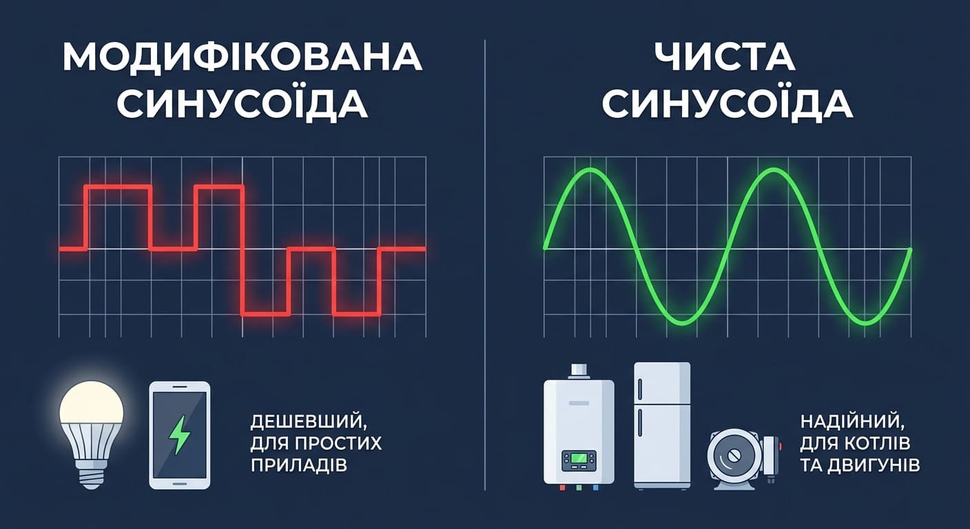 Порівняння форми електричної хвилі інверторів: модифікована та чиста синусоїда