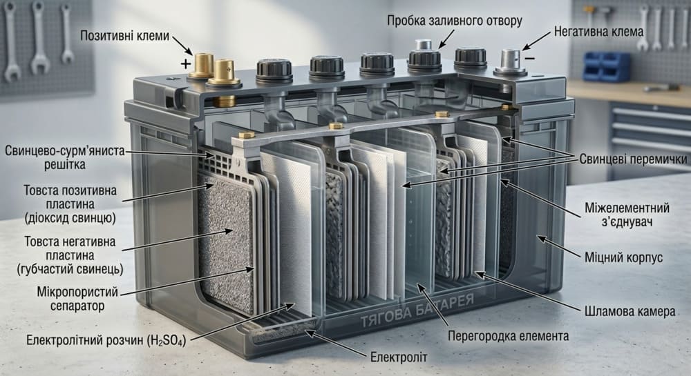 Структура тягового акумулятора глибокого розряду