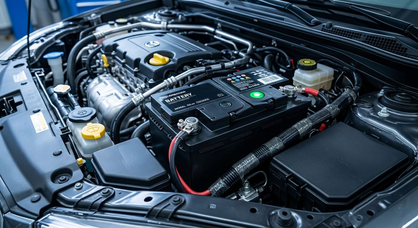 Надійний автомобільний акумулятор встановлений у авто.