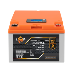 Акумулятор LP LiFePO4 12,8V - 32 Ah (410Wh) (BMS 50А/25A) пластик LCD - фото товару 1