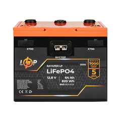 Акумулятор LP LiFePO4 12,8V - 64 Ah (820Wh) (BMS 80A/40А) пластик 2XT90 4USB стартер - фото товару 1