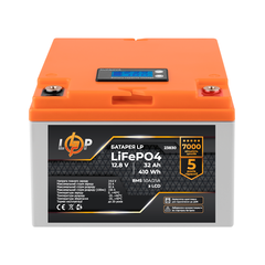 Акумулятор LP LiFePO4 12,8V - 32 Ah (410Wh) (BMS 50А/25A) пластик LCD для ДБЖ - фото товару 1