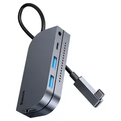 USB Hub Baseus Bend Angle No.7 Multifunctional Type-C to USB3.0*2 + HDMI + microSD + mini-jack 3.5 mm + Type-C PD Серый (CAHUB-CWJ0G) - фото товару 1