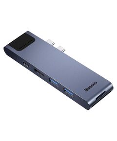 USB Hub Baseus Thunderbolt C Pro Seven-in-one Dual Type-C to USB3.0*2 + HDMI + RJ45 Ethernet + Type-C PD + microSD + SD card Cерый (CAHUB-L0G) - фото товару 1