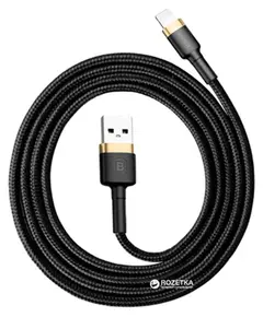 Кабель Baseus Cafule USB 2.0 для Lightning 1.5A 2M Чорний/Золотистий (CALKLF-CV1) - фото товару 1