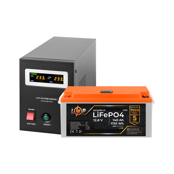 Комплект резервного живлення LP (LogicPower) ДБЖ + літієва (LiFePO4) батарея (UPS B800 + АКБ LiFePO4 1792W) - фото товару 1