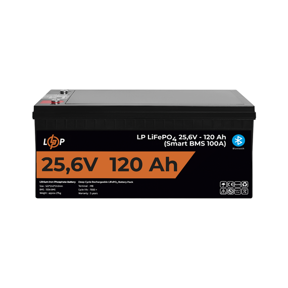 Аккумулятор LP LiFePO4 25,6V - 120 Ah (3072Wh) (Smart BMS 100А) с BT пластик для ИБП - фото товара 1