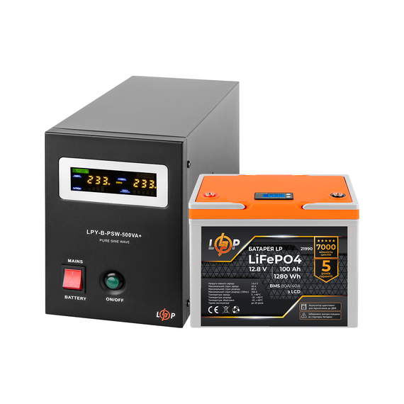 Комплект резервного живлення LP (LogicPower) ДБЖ + літієва (LiFePO4) батарея (UPS B500+ АКБ LiFePO4 1280W) - фото товару 1