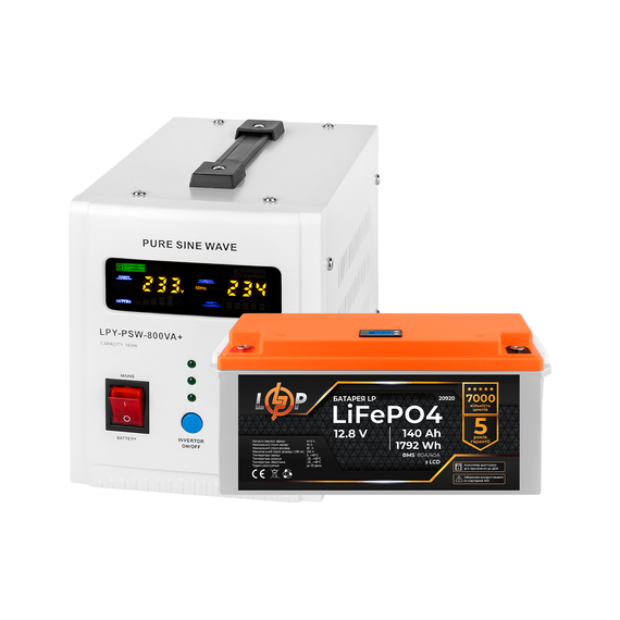 Комплект резервного живлення LP (LogicPower) ДБЖ + літієва (LiFePO4) батарея (UPS B800 + АКБ LiFePO4 1792W) - фото товару 1