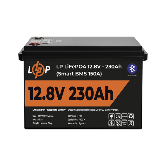 Аккумулятор LP LiFePO4 12V (12,8V) - 230 Ah (2944Wh) (Smart BMS 150А) с BT пластик для ИБП - фото товара 1