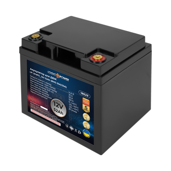 Акумулятор LP LiFePO4 для ДБЖ 12V (12,8V) - 52 Ah (665Wh) (BMS 50A/25А) - фото товару 1