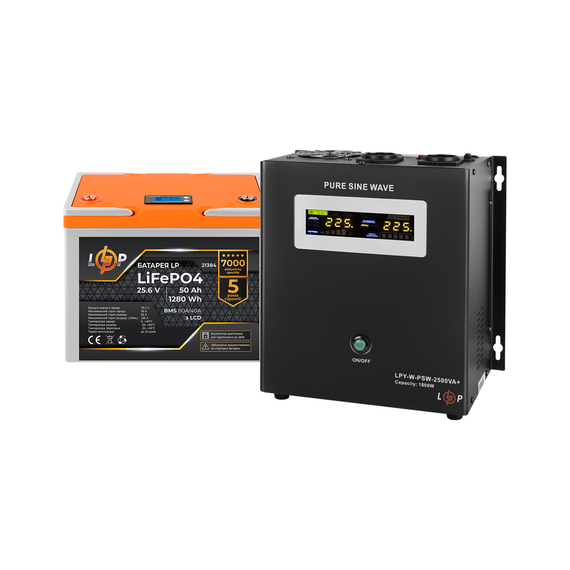 Комплект резервного живлення LP (LogicPower) ДБЖ + літієва (LiFePO4) батарея (UPS W2500+ АКБ LiFePO4 1280Wh) - фото товару 1