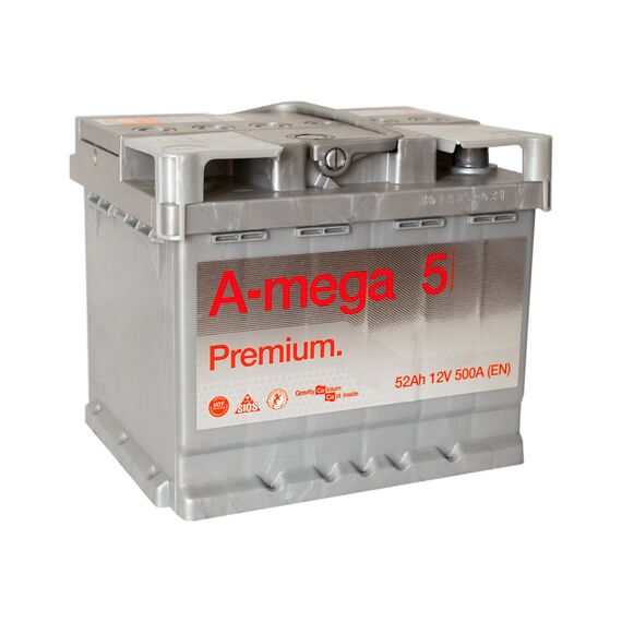 Акумулятор A-mega Premium euro 52 Ah 500 А (- +) - фото товара 1