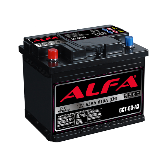 Акумулятор ALFA 63 Ah 610 A (+ -) - фото товара 1