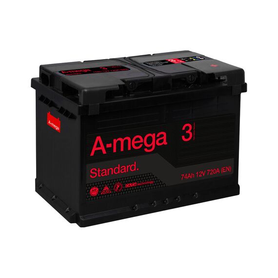 Акумулятор A-mega Standard 74 Ah 720 A (- +) - фото товара 1