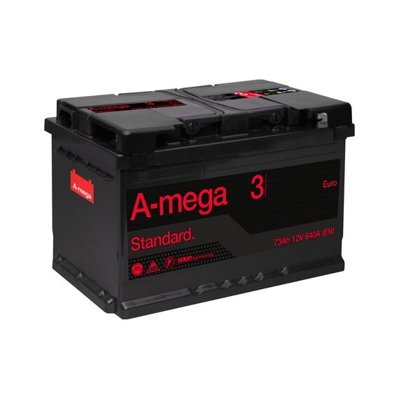Акумулятор A-mega Standard 73 Ah 640 A (- +) euro - фото товара 1