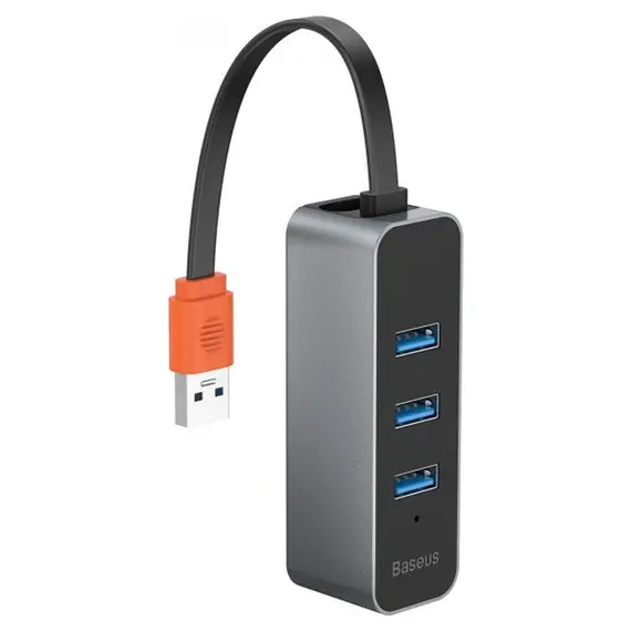 USB Hub Baseus Steel Cannon USB + Type-C to Gigabit LAN Серый (CAHUB-AF0G) - фото товару 1