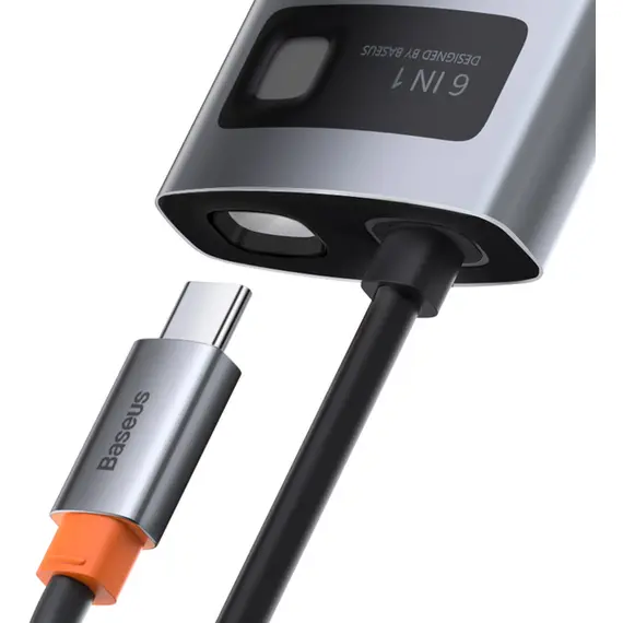 USB Hub Baseus Metal Gleam Series 6-in-1 Multifunctional Type-C Сірий (CAHUB-CW0G) - фото товара 6