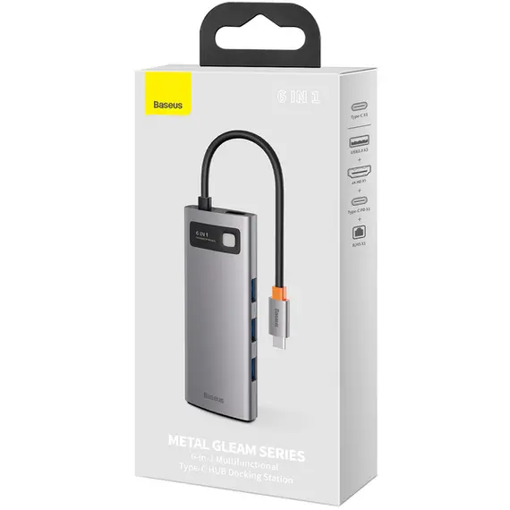 USB Hub Baseus Metal Gleam Series 6-in-1 Multifunctional Type-C Сірий (CAHUB-CW0G) - фото товара 7