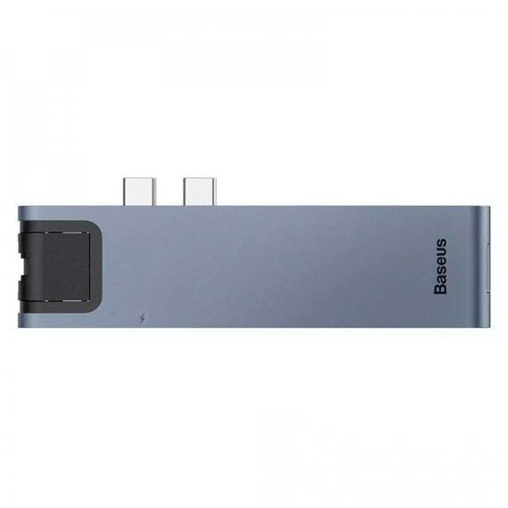 USB Hub Baseus Thunderbolt C Pro Seven-in-one Dual Type-C to USB3.0*2 + HDMI + RJ45 Ethernet + Type-C PD + microSD + SD card Cерый (CAHUB-L0G) - фото товара 5