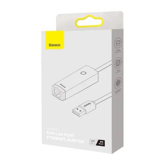 USB Hub Baseus Lite USB-A to RJ45 Ethernet 100Mbps Чорний (WKQX000001) - фото товара 6
