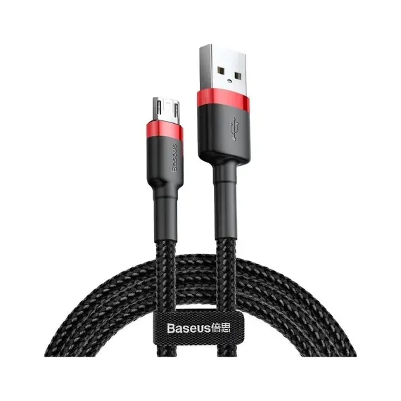Кабель Baseus Cafule microUSB 2.4A 1M Чорний/Червоний (CAMKLF-B91) - фото товару 1