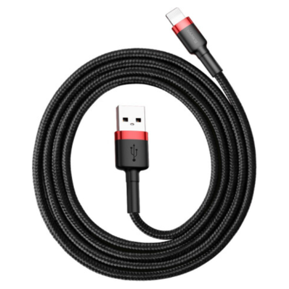 Кабель Baseus Cafule USB 2.0 to Lightning 2.4A 1M Чорний/Червоний (CALKLF-B19) - фото товару 1