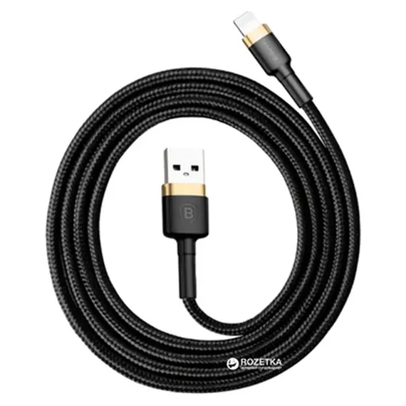 Кабель Baseus Cafule USB 2.0 для Lightning 1.5A 2M Чорний/Золотистий (CALKLF-CV1) - фото товару 1