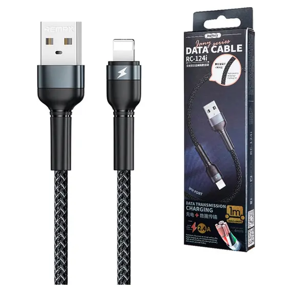 Кабель Remax Jany USB 2.0 to Lightning 2.4A 1M Черный (RC-124i) - фото товара 1