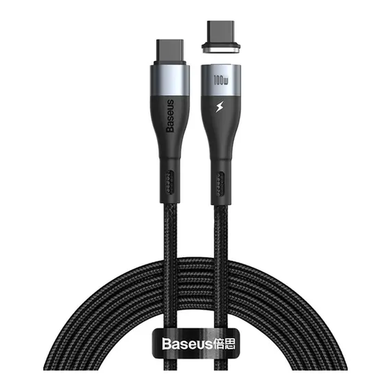 Кабель Baseus Zinc Magnetic Type-C для Type-C PD2.0 100W 1.5M чорний (CATXC-Q01) - фото товару 1