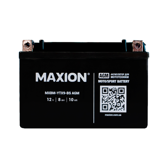 Мото аккумулятор AGM YTX 9-BS MAXION (12V, 8A) - фото товара 1
