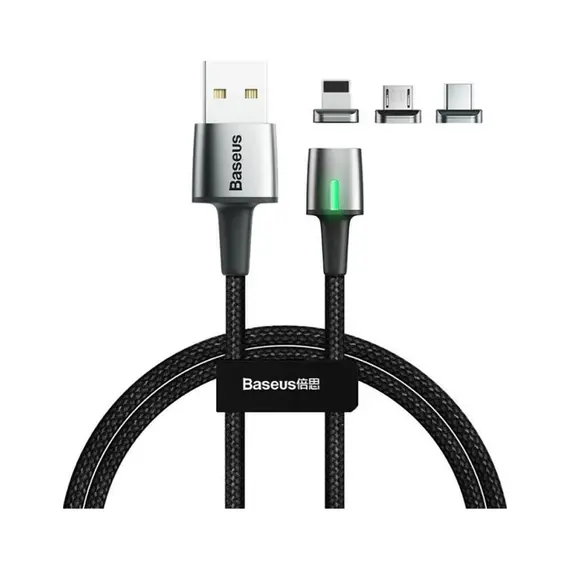 Кабель Baseus Zinc Magnetic Kit Lightning + Type-C + microUSB 2M Черный (TZCAXC-B01) - фото товара 1