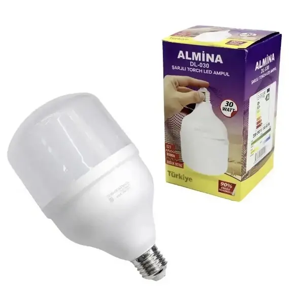 Акумуляторна LED лампа Almina DL-030 30W, 220V, 6500K, Ø95мм, 150мм, 120г