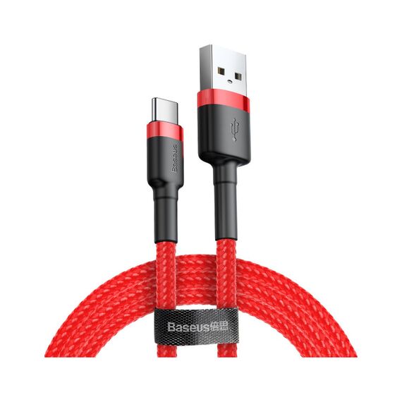 Кабель Baseus Cafule USB 2.0 to Type-C 2A 3M Красный/Черный (CATKLF-U09) - фото товара 1