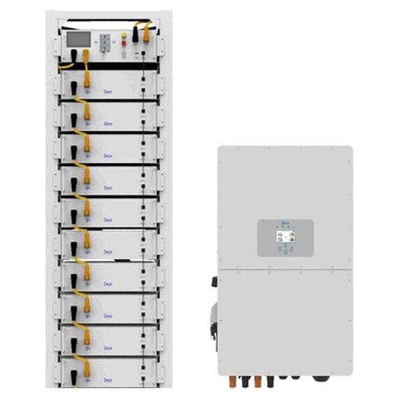 Комплект високовольтний інвертор Deye SUN-40K-SG01HP3-EU-BM4 + 10 акумуляторних батарей BOS-G LiFePO4 HV 51.2v 100AH + модуль управління BOS-G LiFePO4 HV 51.2v + cтійка 3U-HRACK для 12 акумуляторів
