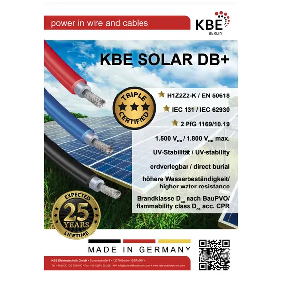 Солнечный кабель KBE 6 мм² H1Z2Z2-K — бухта, красный и чёрный — ракурс 3